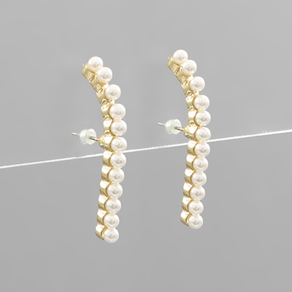 Curved Pearl Bar Earrings - Picture 1 of 1
